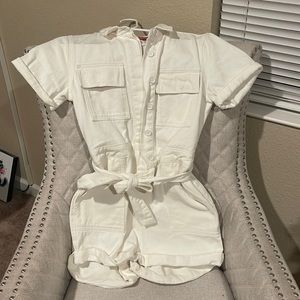 White jean jumpsuit